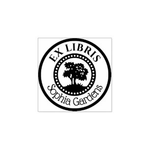 Round  Ex Libris Decorative Inner Circle with Tree Rubber Stamp