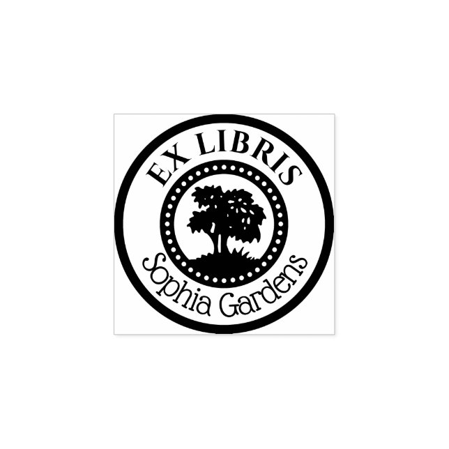 Round  Ex Libris Decorative Inner Circle with Tree Rubber Stamp (Imprint)