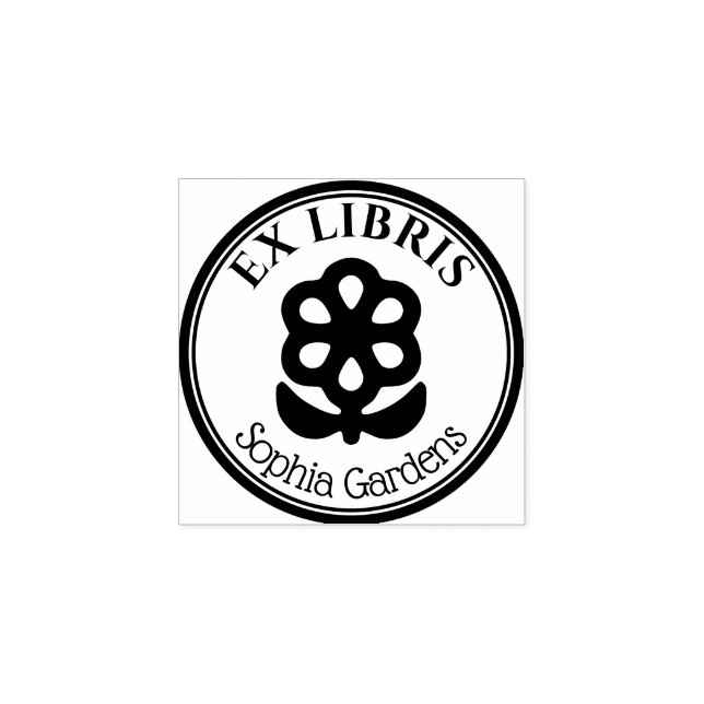 Round Ex Libris - Flower and Leaves Motif  Rubber Stamp (Imprint)