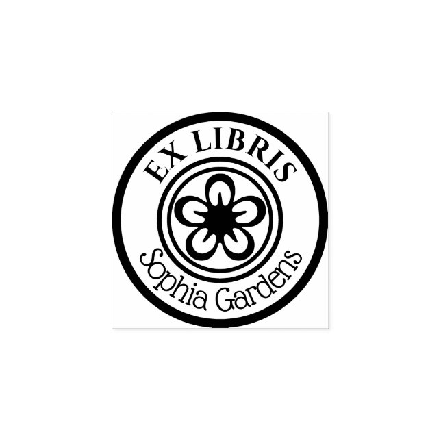 Round Ex Libris Flower Motif Rubber Stamp (Imprint)