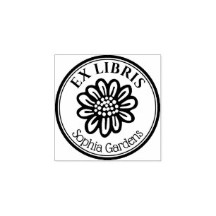 Round Ex Libris - Hand Drawn Flower Rubber Stamp