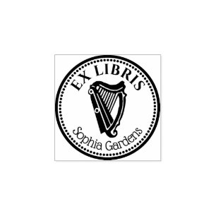 Round Ex Libris - Harp Rubber Stamp