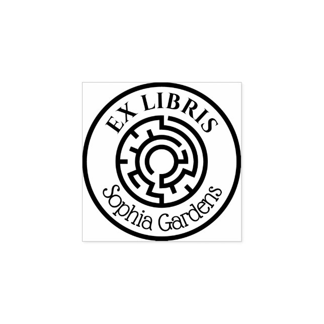 Round  Ex Libris Labyrinth Rubber Stamp (Imprint)