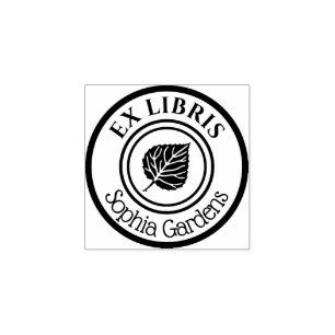 Round Ex Libris Leaf Motif Rubber Stamp