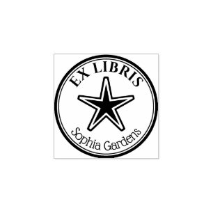 Round Ex Libris - Outlined Star  Rubber Stamp