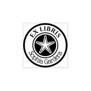 Round Ex Libris Star Motif v2 Rubber Stamp
