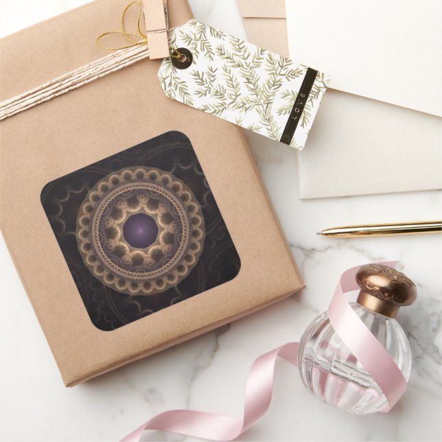 Round fairy fractal dark fantasy square sticker (Gifting)