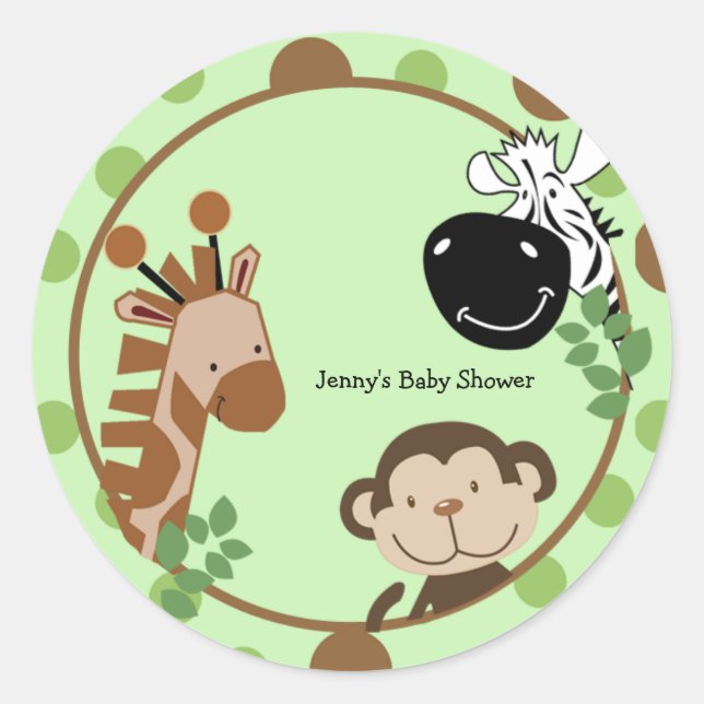 Round Favour Stickers - Jungle Adventure Animals (Front)
