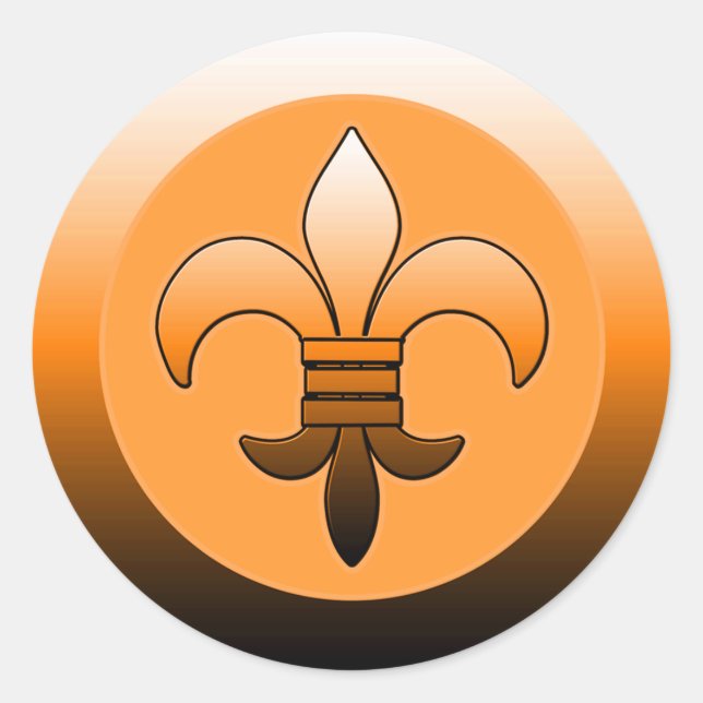 Round Fleur de Lis Stickers ORANGE (Front)