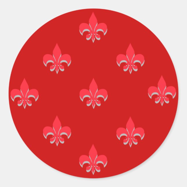 Round Fleur de Lis Stickers RED (Front)