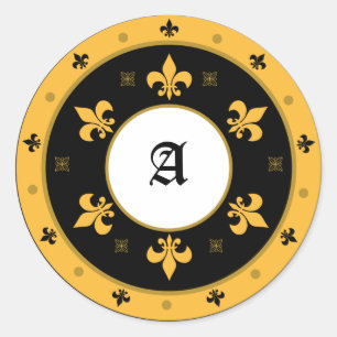 Round Fleur de Lis Stickers with Customizable Text