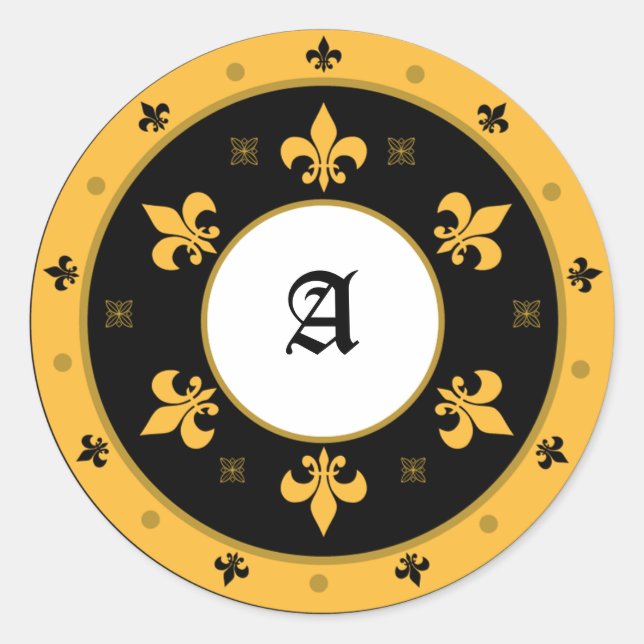 Round Fleur de Lis Stickers with Customizable Text (Front)