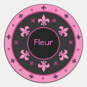 Round Fleur de Lis Stickers with Customizable Text