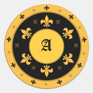 Round Fleur de Lis Stickers with Customizable Text