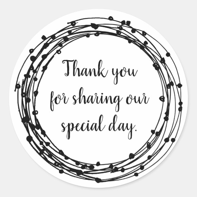 Round floral border custom wedding thank you classic round sticker (Front)