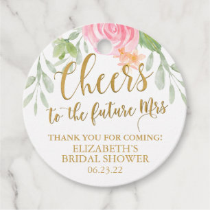 Round Floral Bridal Shower Mini Champagne Favour Tags