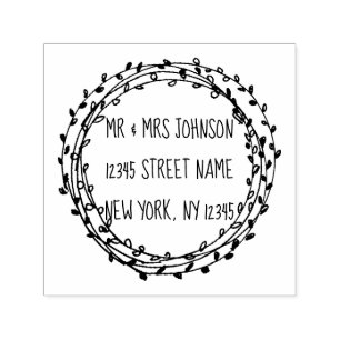 Round floral laurel wreath branches custom self-inking stamp