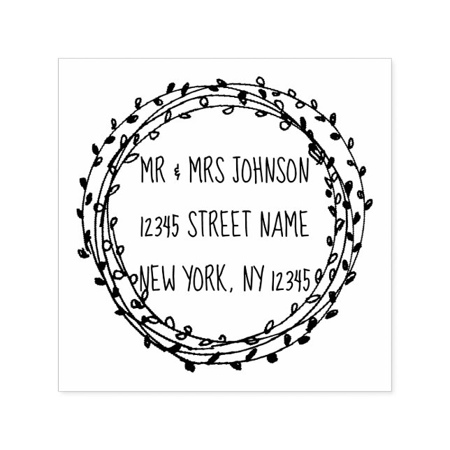 Round floral laurel wreath branches custom self-inking stamp (Design)