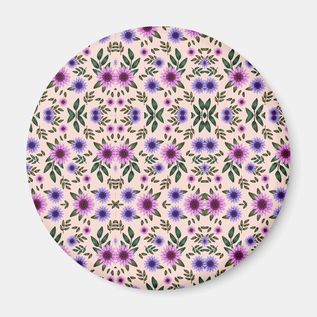 Round floral trivet with a vibrant pattern magnet (Front)