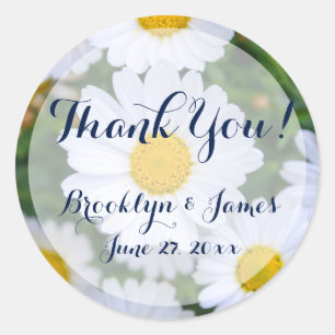 Round Floral Wedding Stickers White Daisy