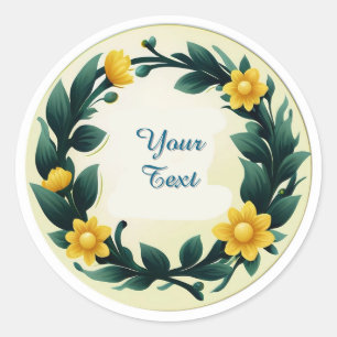 Round Floral Wreath Plate With Yellow Flowers Classic Round Sticker