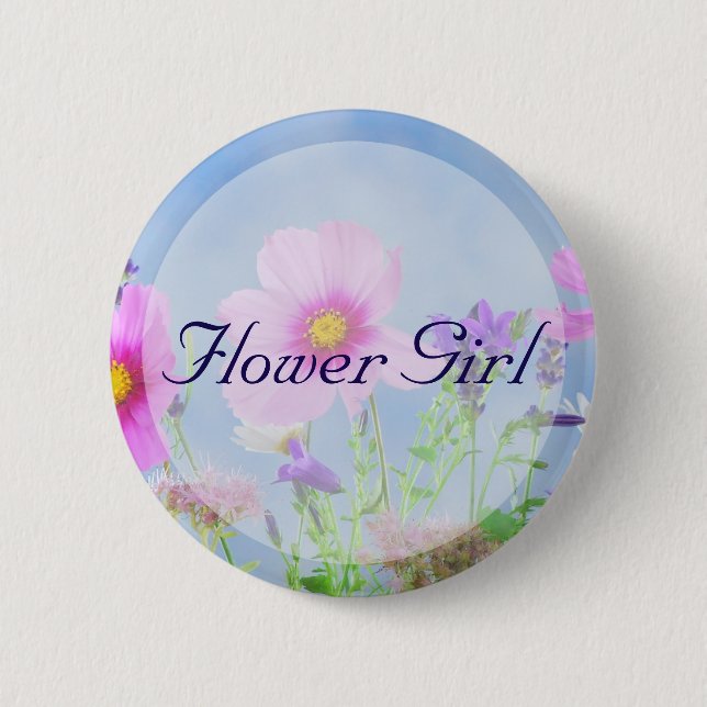 Round Flower Girl Floral Wedding Buttons (Front)