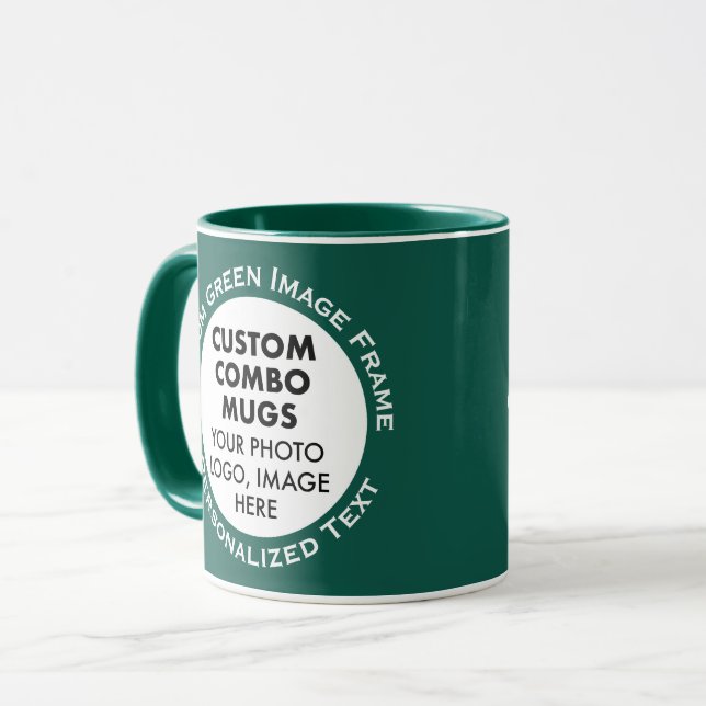 Round Frame 2 Photo Text Hunter Green Custom Combo Mug (Front Left)
