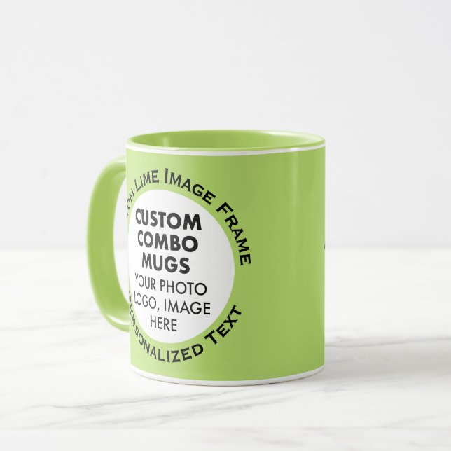 Round Frame 2 x Photo Text Lime Green Custom Combo Mug (Front Left)