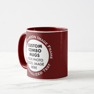 Round Frame 2 x Photo + Text Maroon Custom Combo Mug
