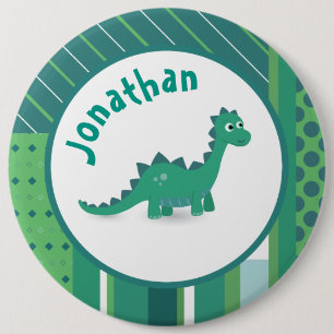 Round frame in gree/blue with cute dinosaur 6 inch round button