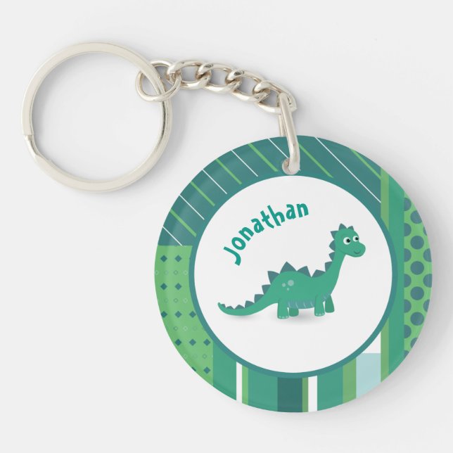 Round frame in gree/blue with cute dinosaur keychain (Front)