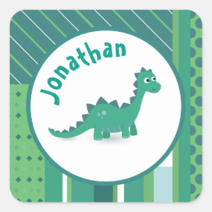 Round frame in gree/blue with cute dinosaur square sticker