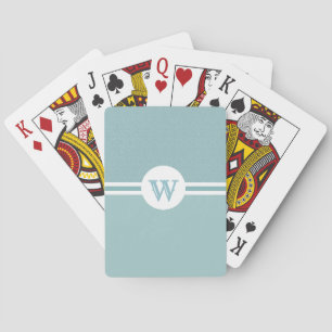 Round frame letter monogram light blue playing cards