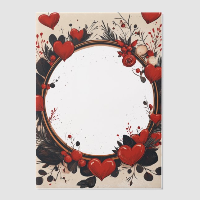 Round Frame of Red Hearts Vellum Invitations (Front)