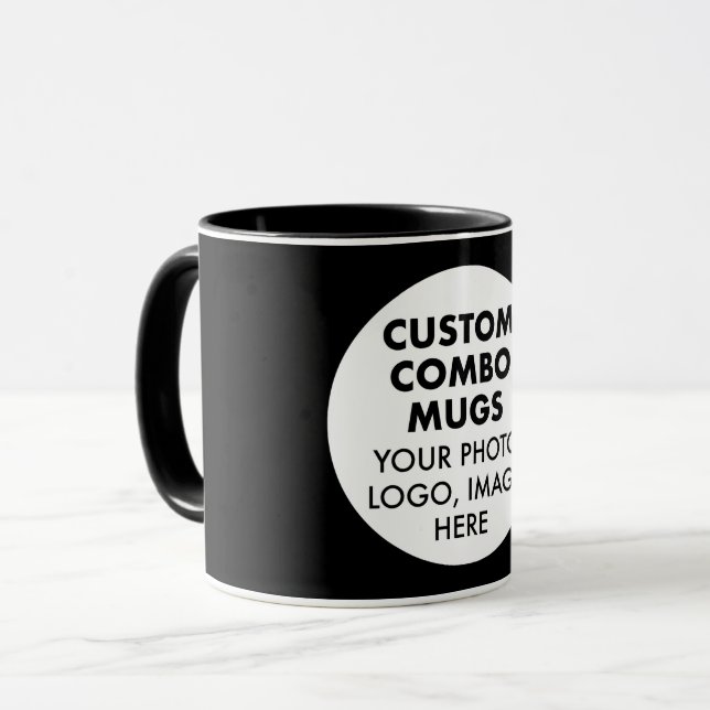 Round Frame Photo Logo Black Custom Combo Mug (Front Left)