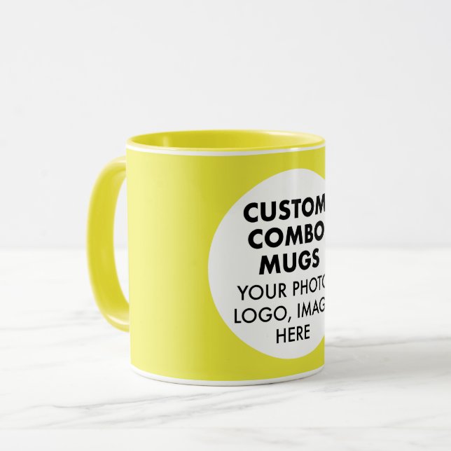 Round Frame Photo Logo Yellow Custom Combo Mug (Front Left)