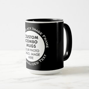 Round Frame Photo & Text Large Black Custom Combo Mug