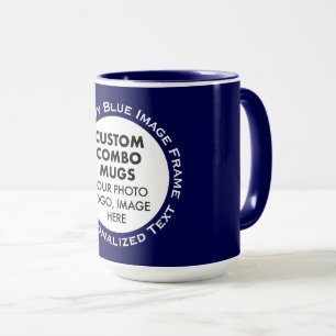 Round Frame Photo & Text Large Navy Custom Combo Mug