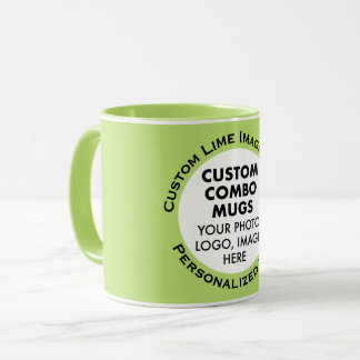 Round Frame Photo + Text Lime Green Custom Combo Mug