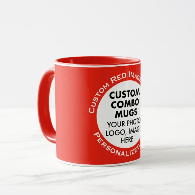 Round Frame Photo + Text Red Custom Combo Mug (Front Left)