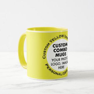 Round Frame Photo + Text Yellow Custom Combo Mug