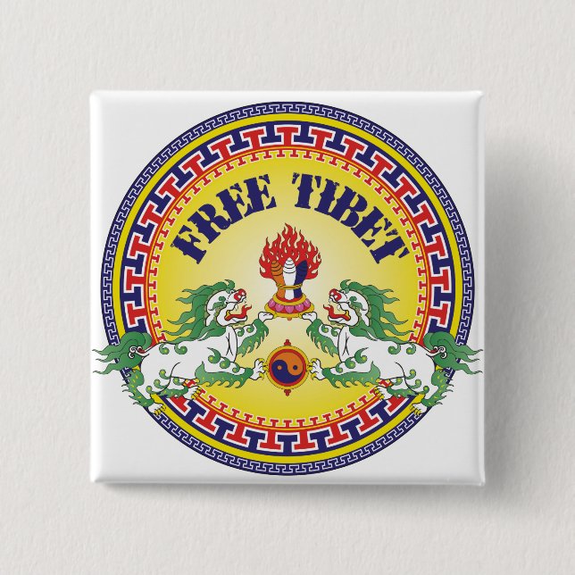 Round Free Tibet 2 Inch Square Button (Front)