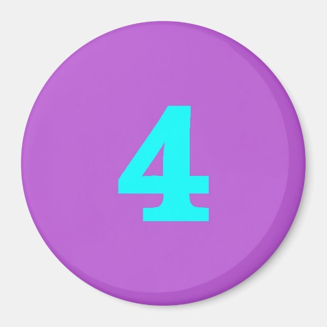 Round Fridge Magnet – Number 4  – Turquoise/Violet (Front)