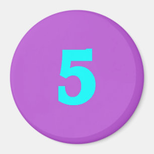 Round Fridge Magnet – Number 5 – Turquoise/Vio