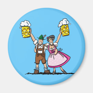 Round Fridge Magnet Oktoberfest Beer Couple