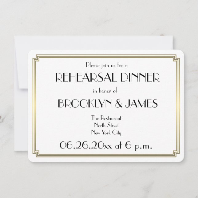 Round Gatsby Art Deco Wedding Rehearsal Invitation (Front)