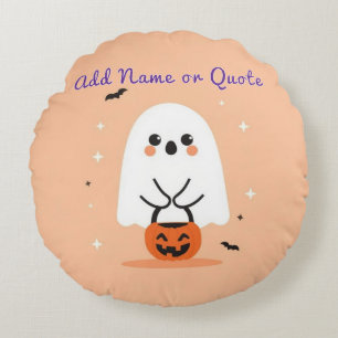 Round Ghost Halloween Pillow – Customizable Text