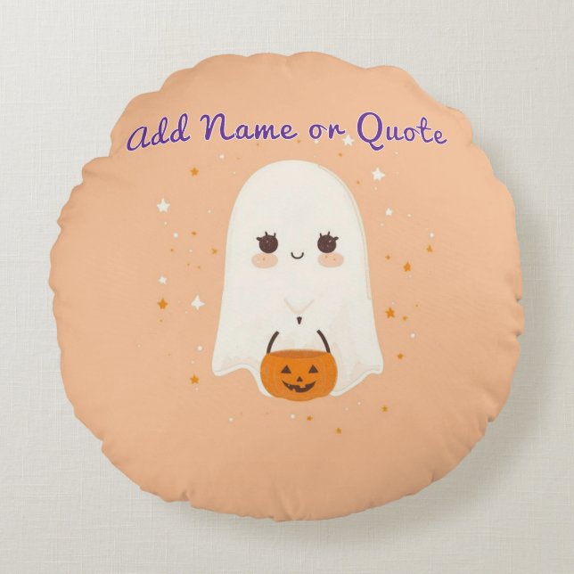 Round Ghost Halloween Pillow – Customizable Text (Front)