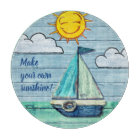 Round Glass chopping board Driftwood Beach Design