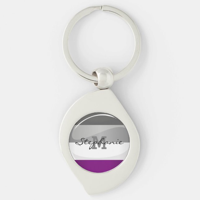 Round Glossy Asexual Pride Flag Keychain (Front)